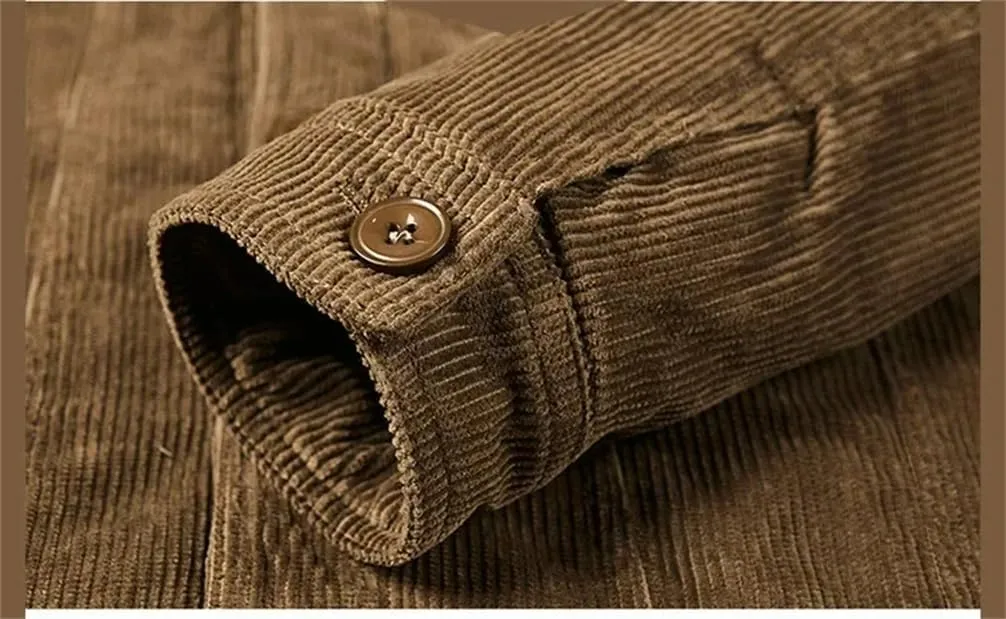 REHJJDFD Male Cotton Jackets Padded Warm Loose Parka Coat Corduroy Short Jacket Man Solid Zip Windbreaker Men's Fleece Jacket