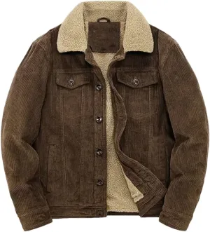 REHJJDFD Male Cotton Jackets Padded Warm Loose Parka Coat Corduroy Short Jacket Man Solid Zip Windbreaker Men's Fleece Jacket