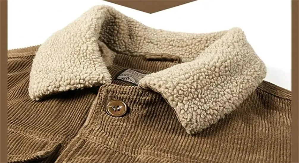 REHJJDFD Male Cotton Jackets Padded Warm Loose Parka Coat Corduroy Short Jacket Man Solid Zip Windbreaker Men's Fleece Jacket