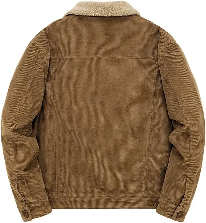 REHJJDFD Male Cotton Jackets Padded Warm Loose Parka Coat Corduroy Short Jacket Man Solid Zip Windbreaker Men's Fleece Jacket