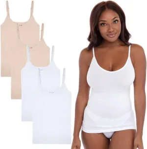 Rene Rofe 4-Pack Seamless Tummy Control Compression Camisoles with Adjustable Straps - Slim Fit, Lightweight, and Breathable
