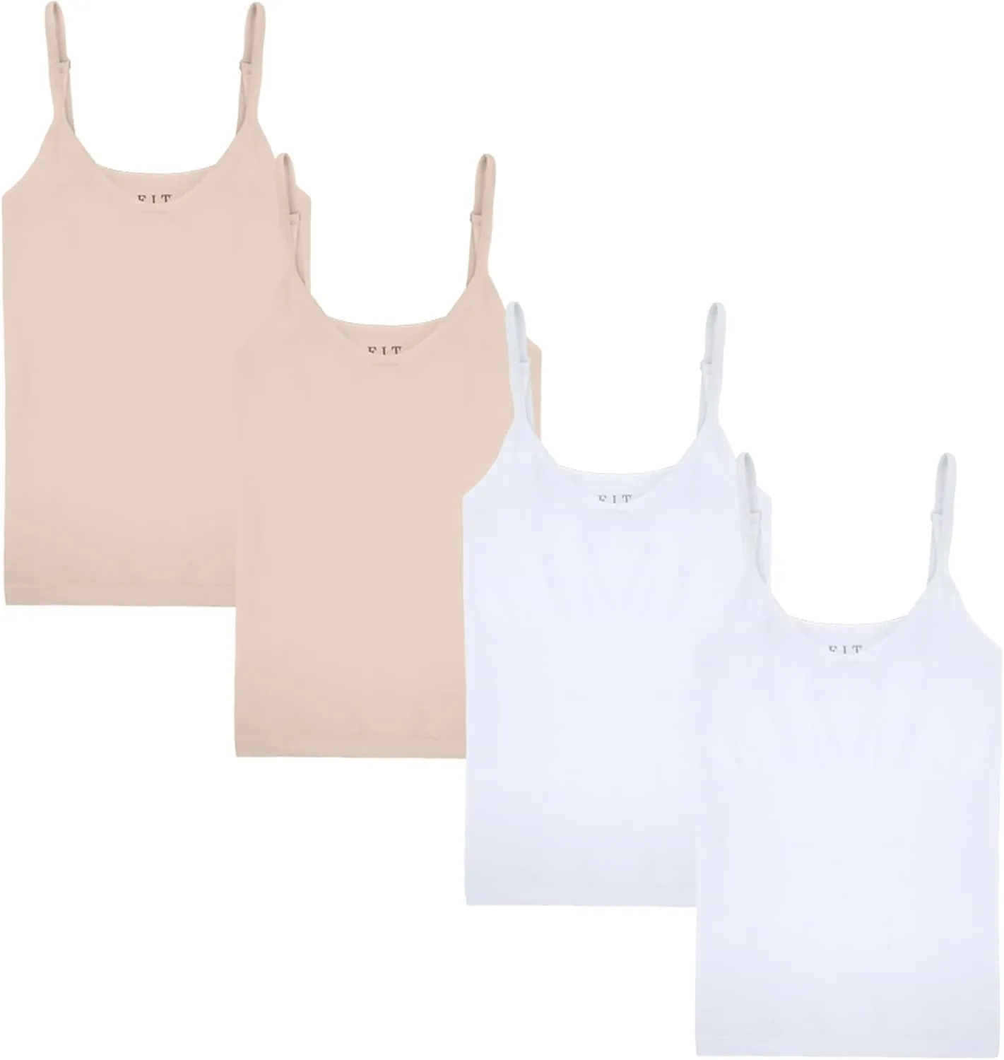 Rene Rofe 4-Pack Seamless Tummy Control Compression Camisoles with Adjustable Straps - Slim Fit, Lightweight, and Breathable
