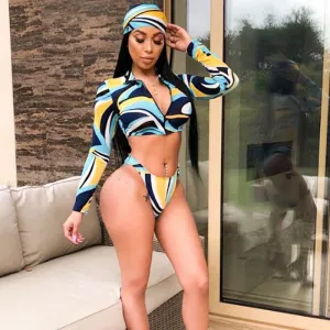 Sexy Women Long Sleeves Zipper Tankinis Swimsuit Bikini Swimwear