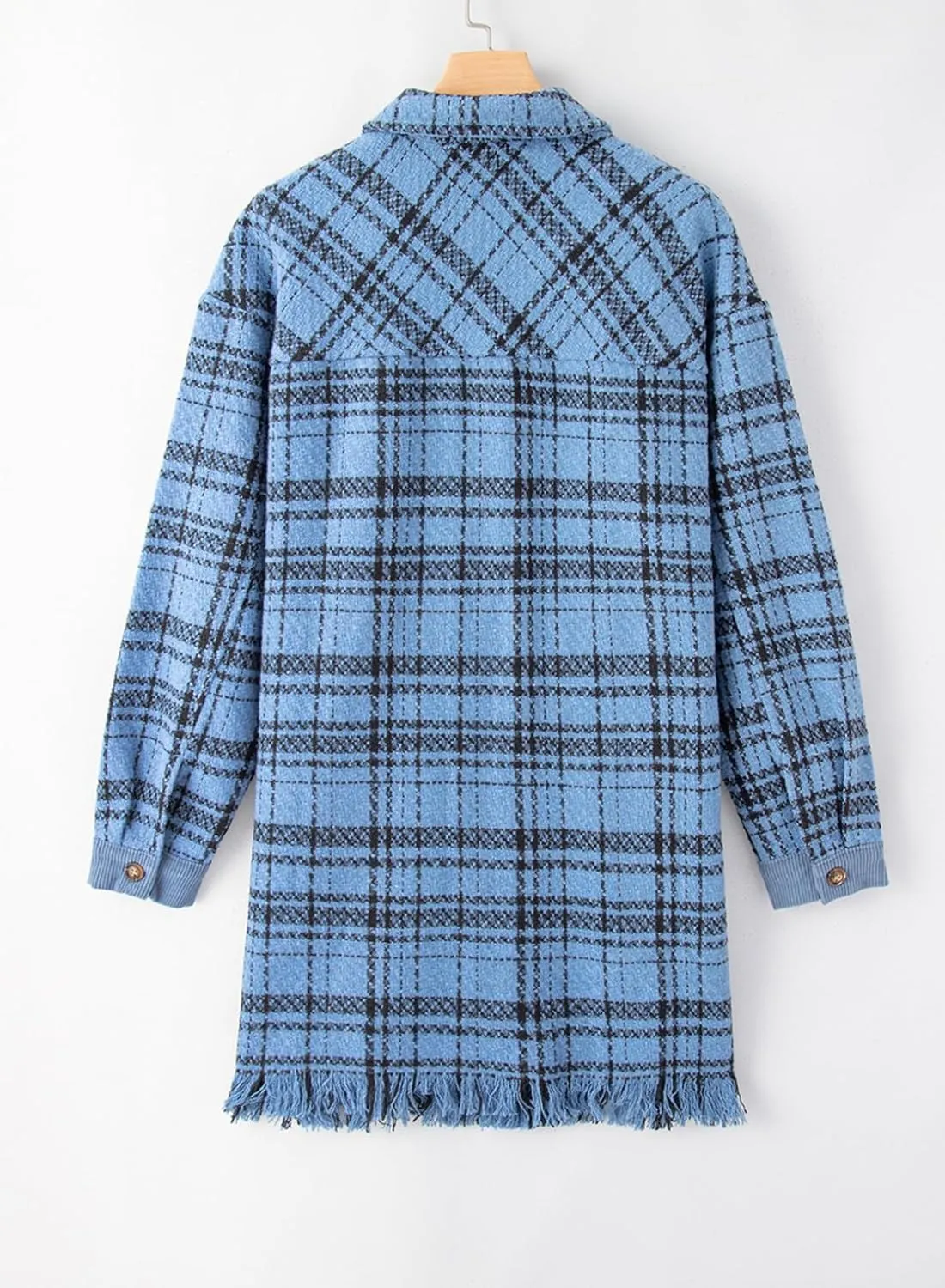SHEWIN Womens Casual Plaid Shacket Long Sleeve Button Down Oversized Shirt Jacket Coat