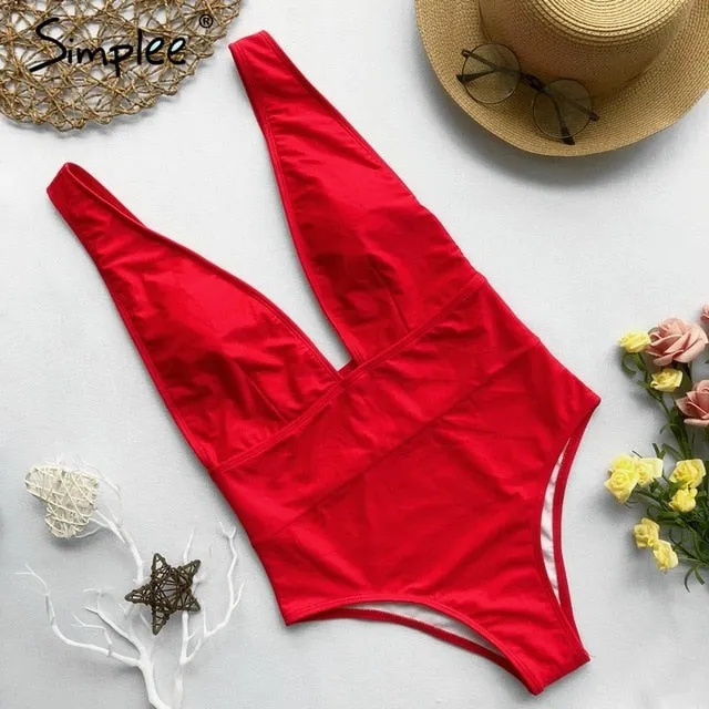 Simplee Sexy red one piece women