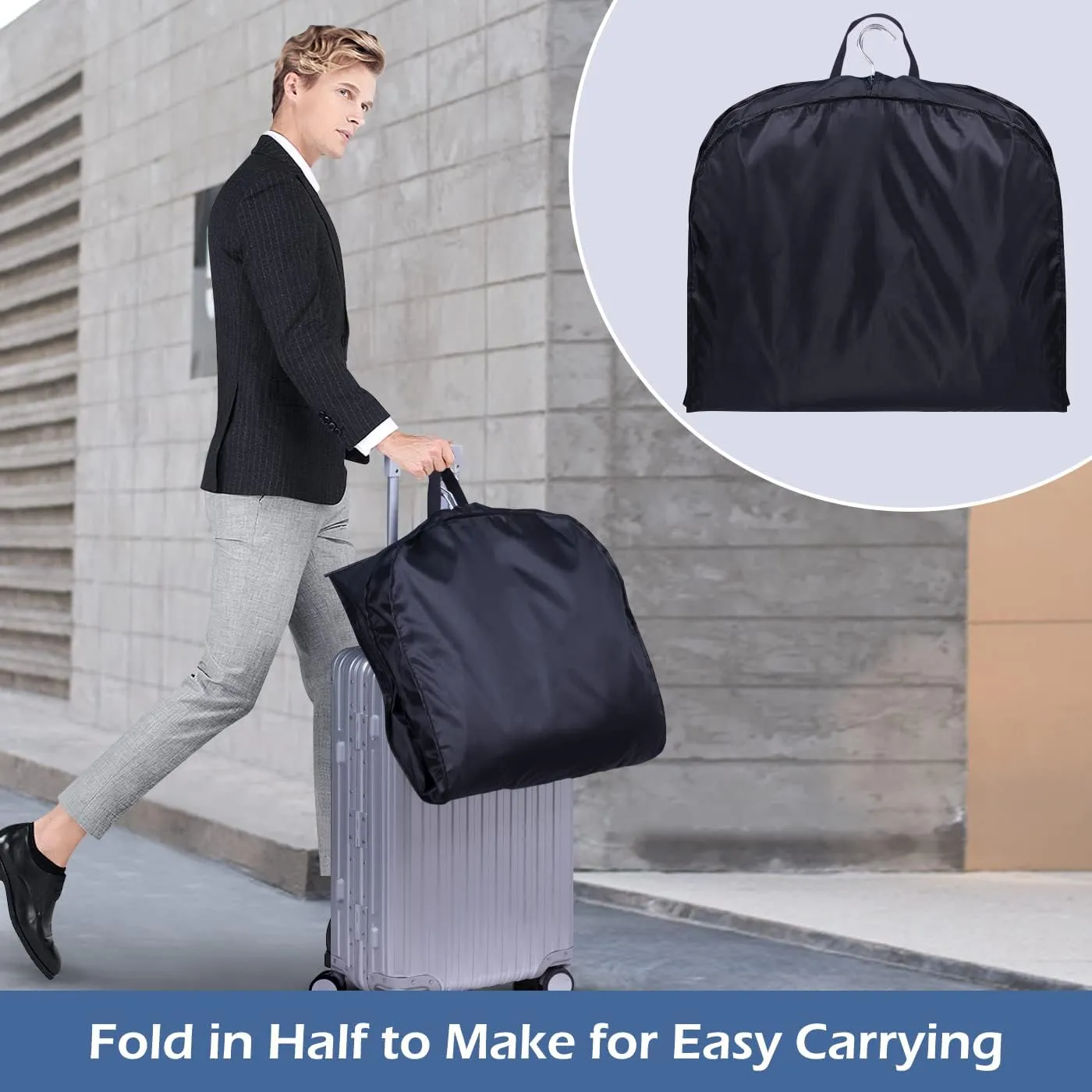 SLEEPING LAMB Water Resistant Suit Bags for Men Travel Gusseted Garment Bags Foldable Closet Hanging Clothes Storage for Coats, Jackets, Shirts, 43'', Black