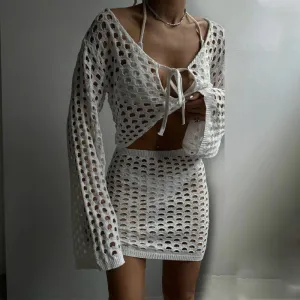 Solid Color Knitted Stand-up Collar Blouse Suit