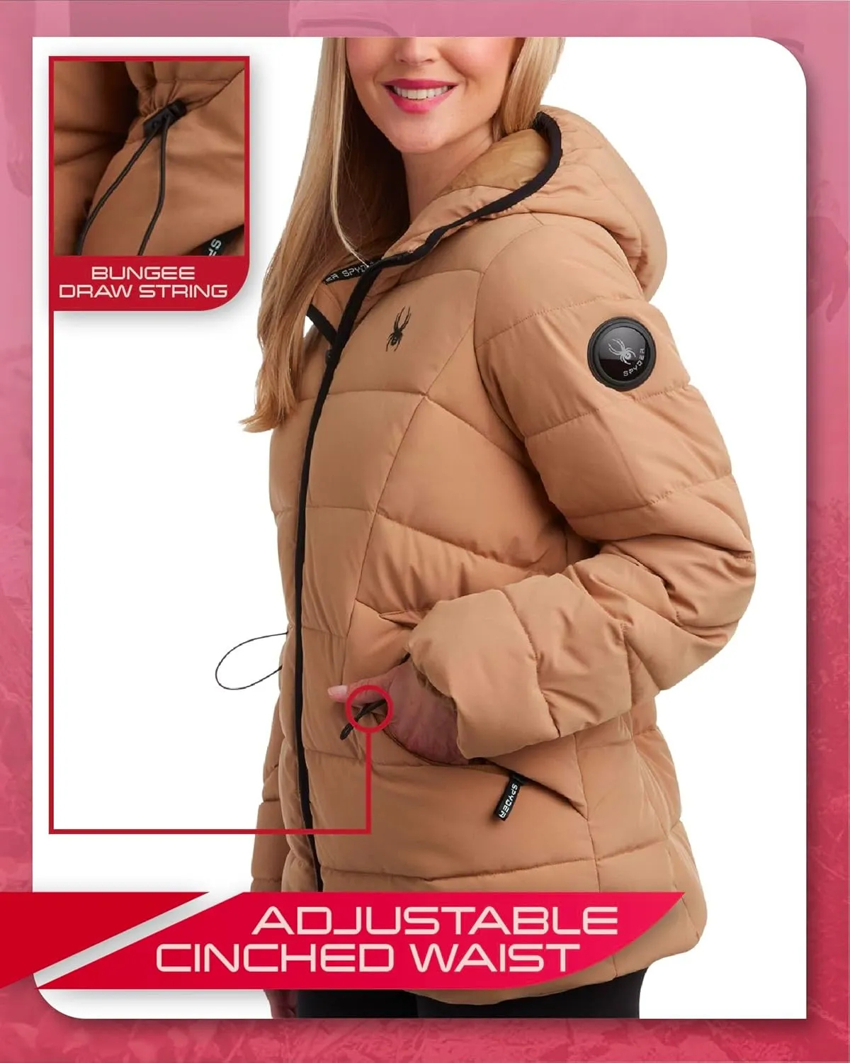 Spyder Women's Puffer Jacket - Water-Resistant Insulated Winter Coat with Cinched Waist - Womens Hooded Quilted Jacket (S-XL)