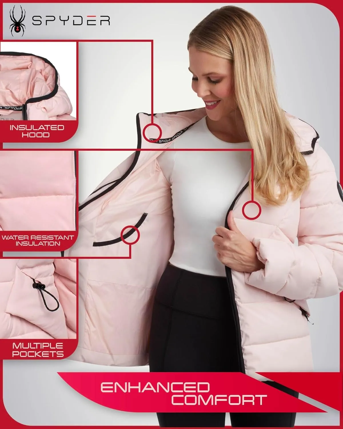 Spyder Women's Puffer Jacket - Water-Resistant Insulated Winter Coat with Cinched Waist - Womens Hooded Quilted Jacket (S-XL)