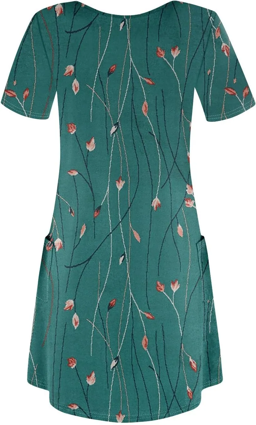 Summer Dresses for Women V Neck Short Sleeve Casual T Shirt Dress Beach Sundresses Swimsuit Coverup with Pockets