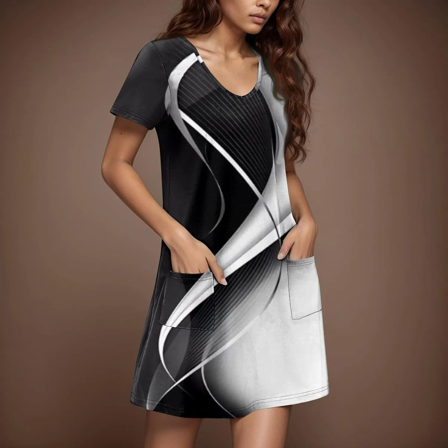 Summer Dresses for Women V Neck Short Sleeve Casual T Shirt Dress Beach Sundresses Swimsuit Coverup with Pockets