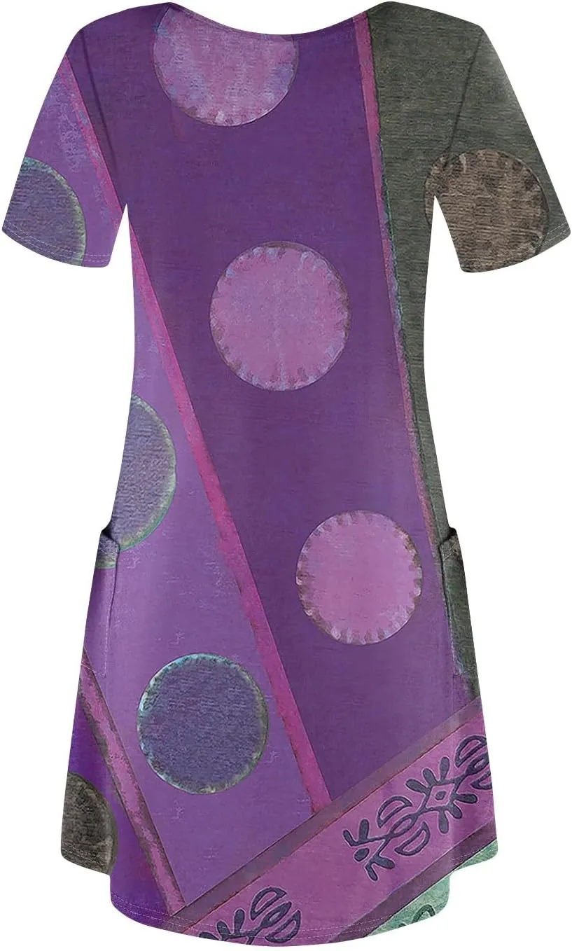 Summer Dresses for Women V Neck Short Sleeve Casual T Shirt Dress Beach Sundresses Swimsuit Coverup with Pockets