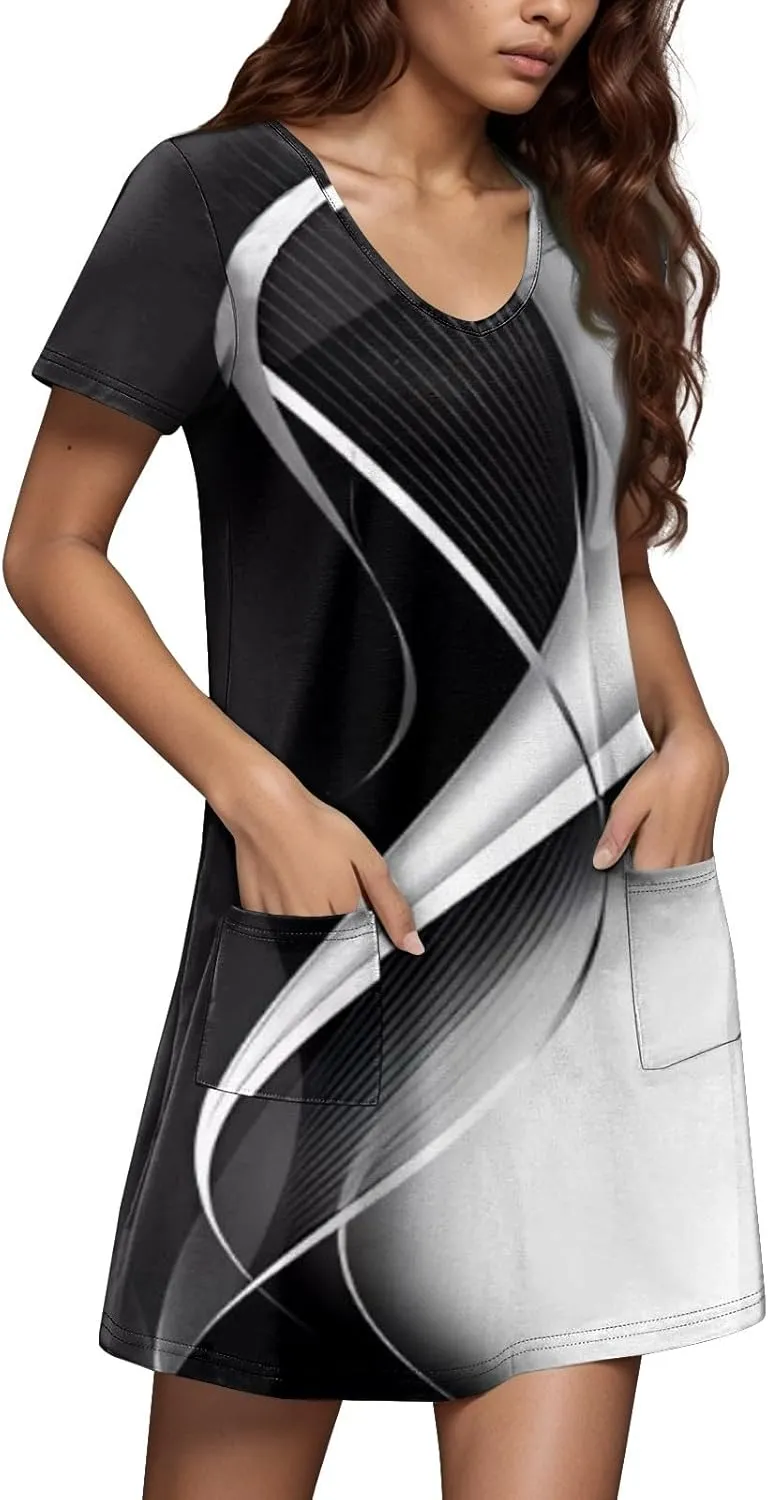 Summer Dresses for Women V Neck Short Sleeve Casual T Shirt Dress Beach Sundresses Swimsuit Coverup with Pockets