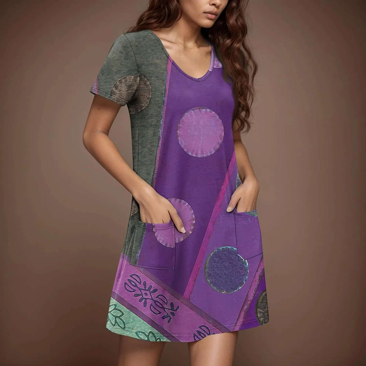 Summer Dresses for Women V Neck Short Sleeve Casual T Shirt Dress Beach Sundresses Swimsuit Coverup with Pockets