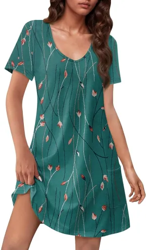 Summer Dresses for Women V Neck Short Sleeve Casual T Shirt Dress Beach Sundresses Swimsuit Coverup with Pockets