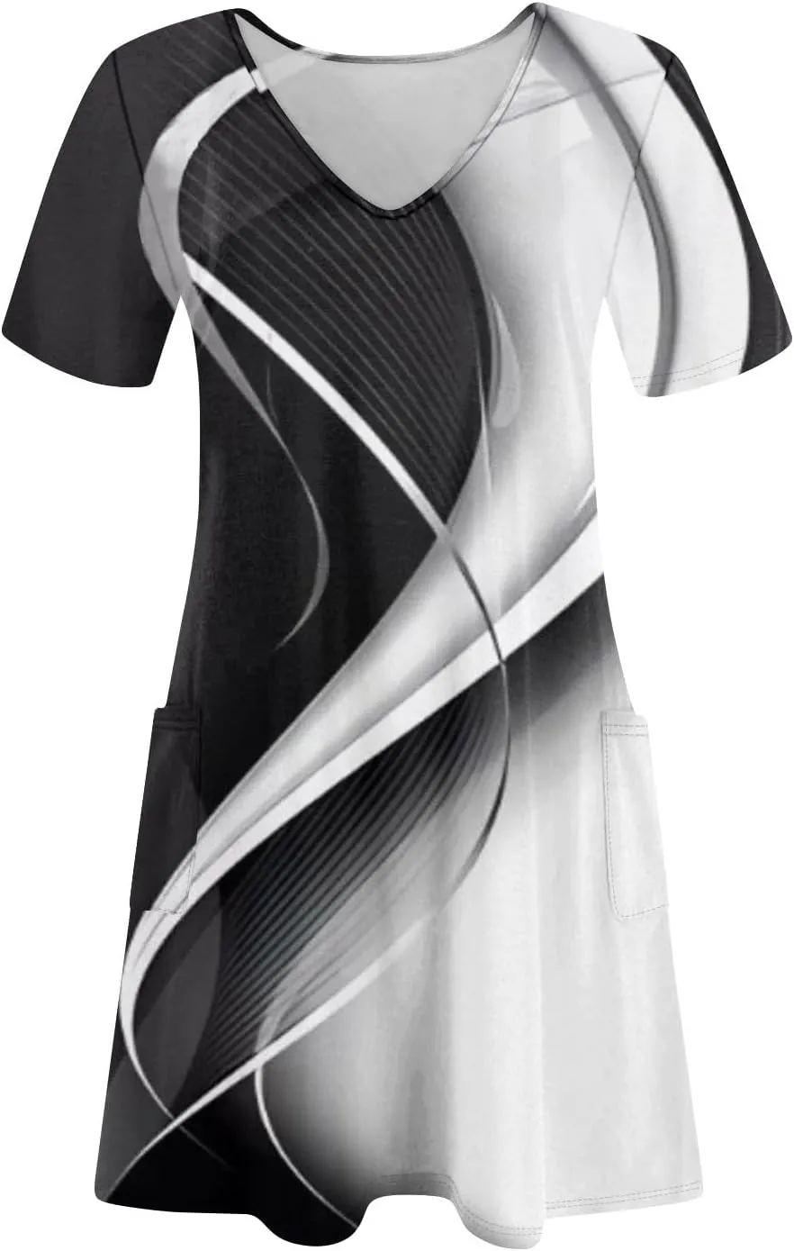 Summer Dresses for Women V Neck Short Sleeve Casual T Shirt Dress Beach Sundresses Swimsuit Coverup with Pockets