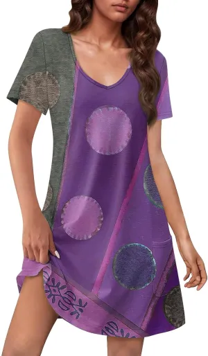 Summer Dresses for Women V Neck Short Sleeve Casual T Shirt Dress Beach Sundresses Swimsuit Coverup with Pockets