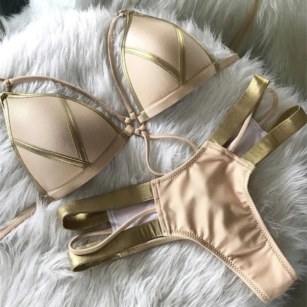 Summer Hot Bandage Patchwork Bikini Set