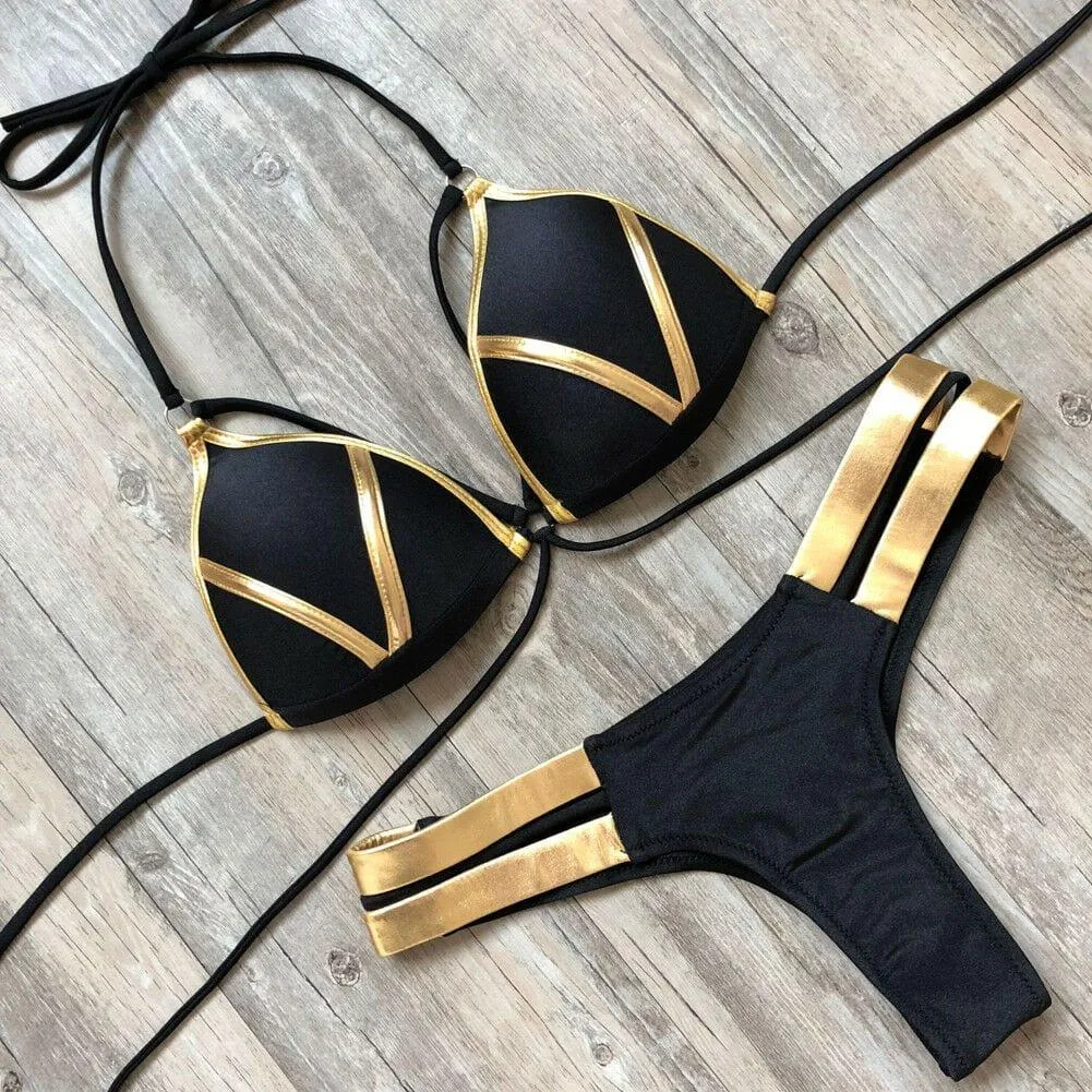 Summer Hot Bandage Patchwork Bikini Set