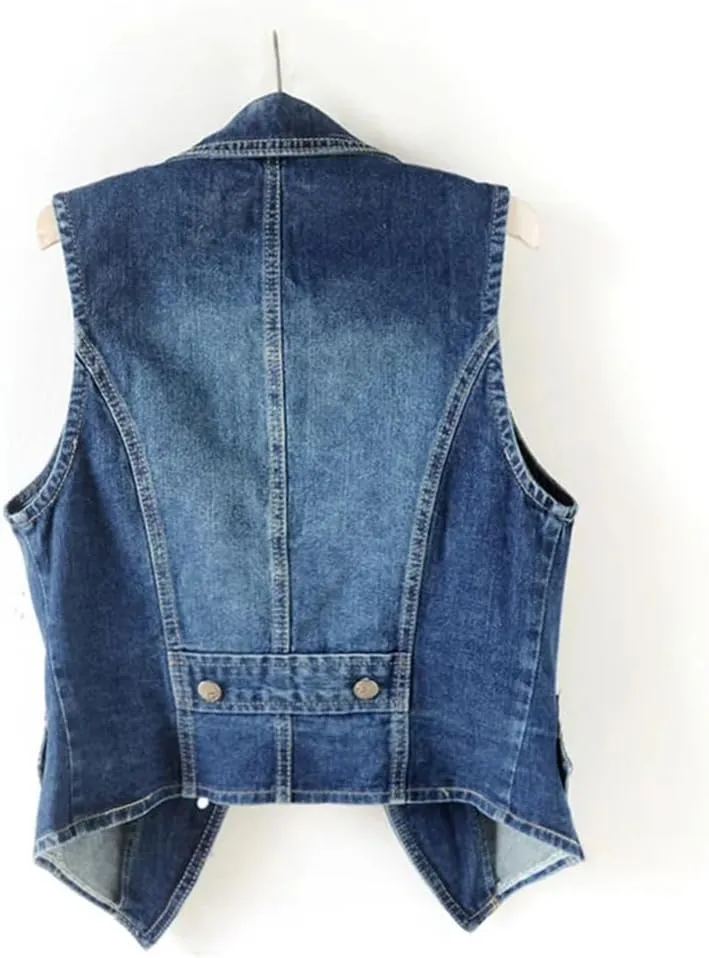 Summer Korean Slim Suit Collar Denim Vest Women Waistcoat Single Breasted Sleeveless Jacket Short Jeans Vests