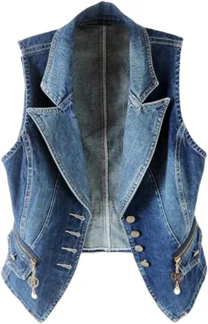 Summer Korean Slim Suit Collar Denim Vest Women Waistcoat Single Breasted Sleeveless Jacket Short Jeans Vests