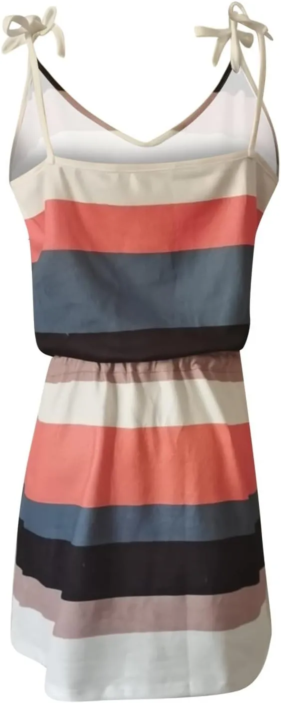 Sundresses for Women 2025 Summer Casual Dresses Striped Beach Party Dress Mini Tshirt Dress with Pocket Boho Dresses