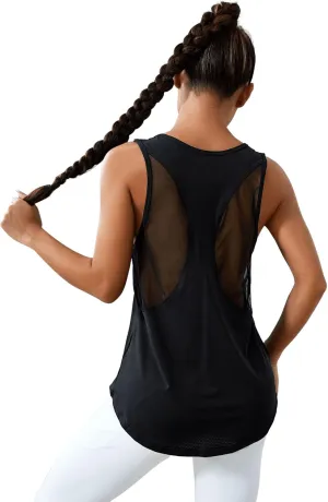 SweatyRocks Women's Activewear Sleeveless Scoop Neck Sports Tank Top Breathable Mesh Tops
