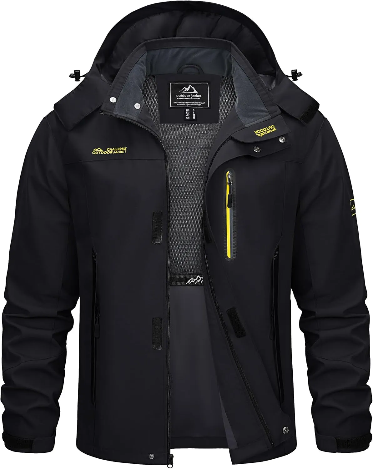 TACVASEN Mens Rain Jackets Water Resistant With Hood Windbreaker Lightweight Zip Jacket Climbing Fishing with Pockets
