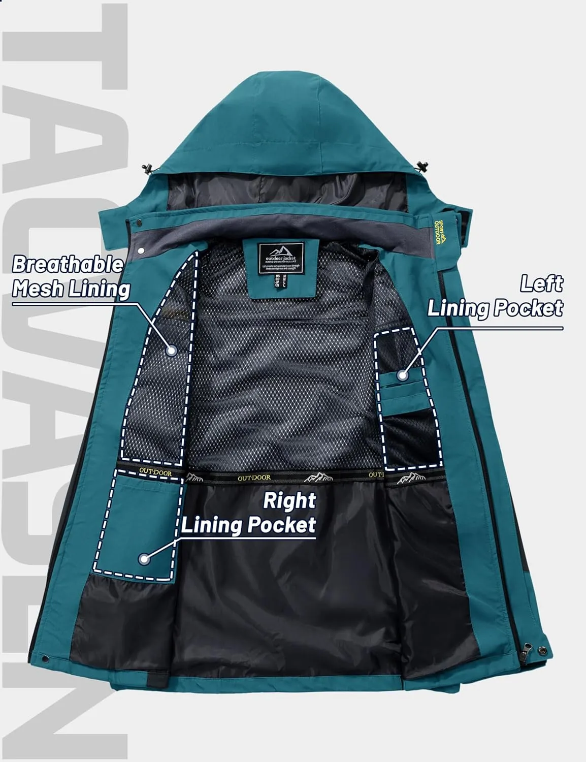 TACVASEN Mens Rain Jackets Water Resistant With Hood Windbreaker Lightweight Zip Jacket Climbing Fishing with Pockets