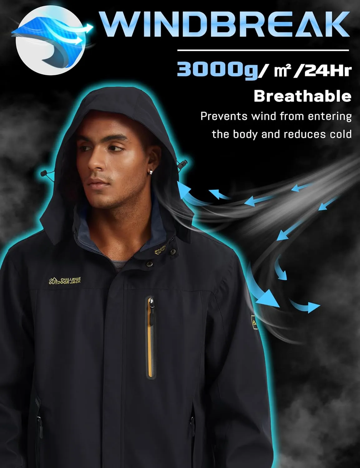 TACVASEN Mens Rain Jackets Water Resistant With Hood Windbreaker Lightweight Zip Jacket Climbing Fishing with Pockets