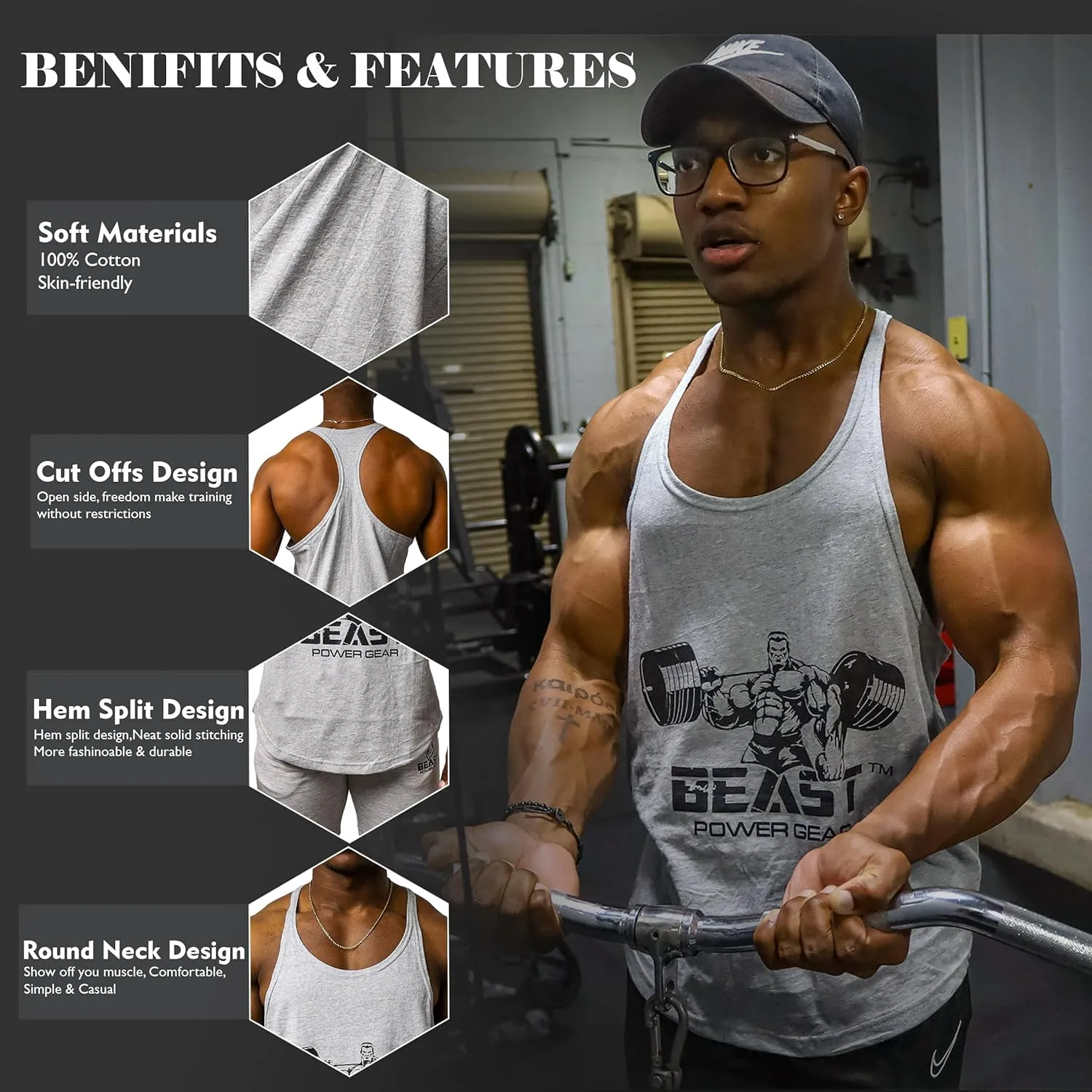 Tank Tops Men, Y-Back Muscle Mens Tank Top, Breathable, Dry Fit Sleeveless Shirts for Men, Bodybuilding Muscle Shirts for Men