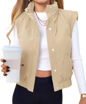 Tankaneo Womens Cropped Puffer Vest Lightweight Quilted Jacket Sleeveless Button Down Fall Winter Padded Gilet Coat