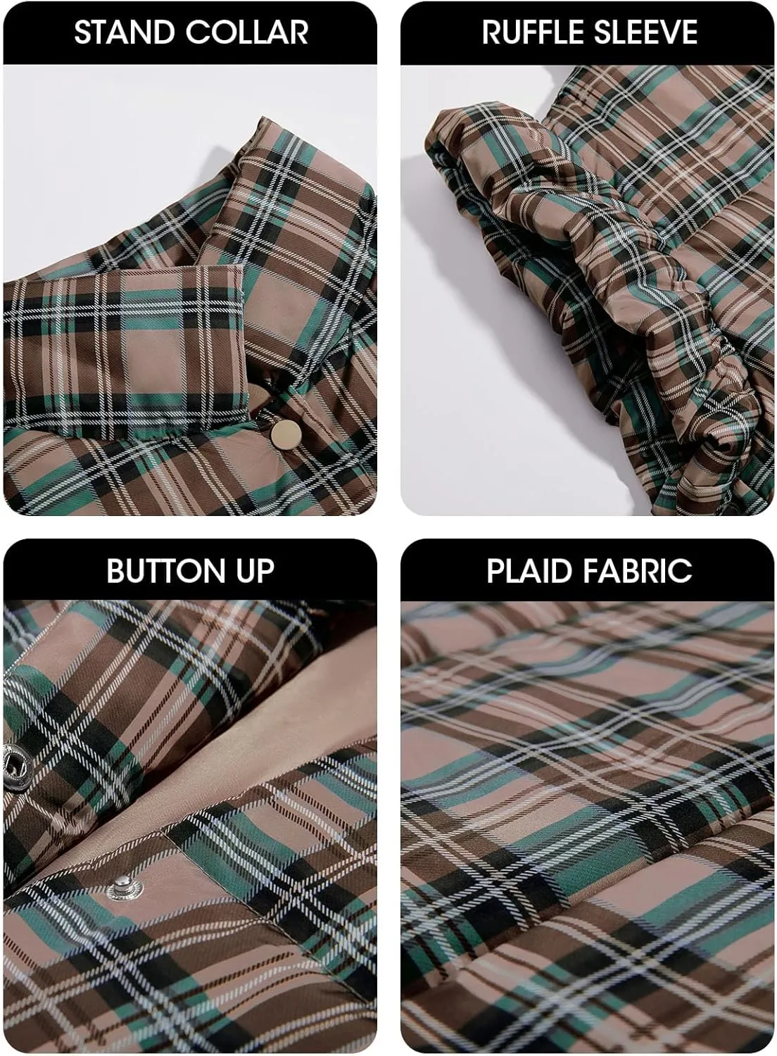Tankaneo Womens Plaid Puffer Vests Ruffle Sleeveless Lightweight Quilted Vest Fall Winter Padded Gilets Coats