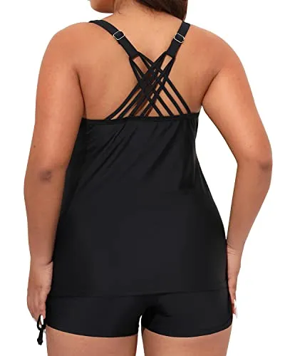 Tankini Swimsuit For Women Plus Size Swimwear For Women-Black