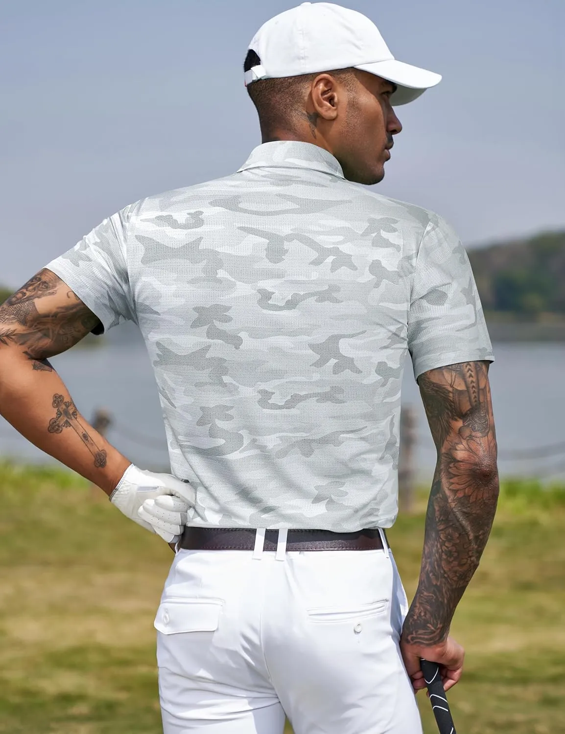 TAPULCO Mens Quick Dry Polo Shirts Camouflage Pattern Performance Athletic Lightweight Breathable Casual Golf Tshirts