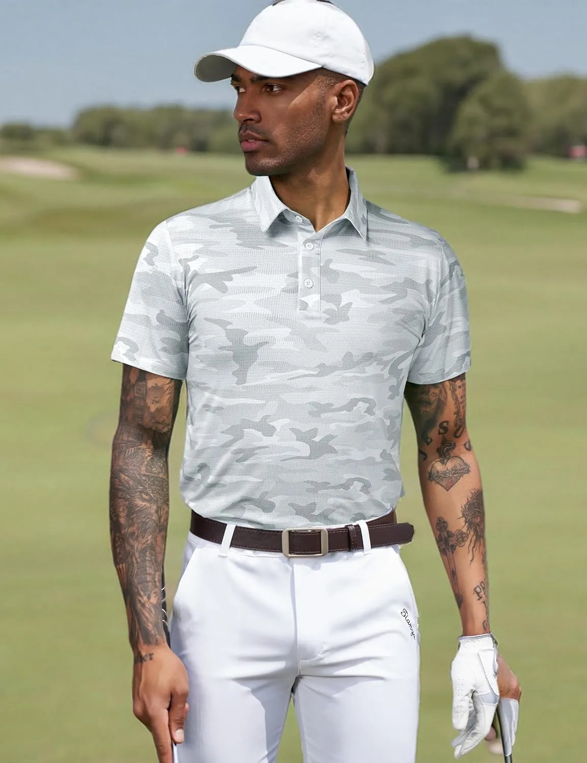TAPULCO Mens Quick Dry Polo Shirts Camouflage Pattern Performance Athletic Lightweight Breathable Casual Golf Tshirts