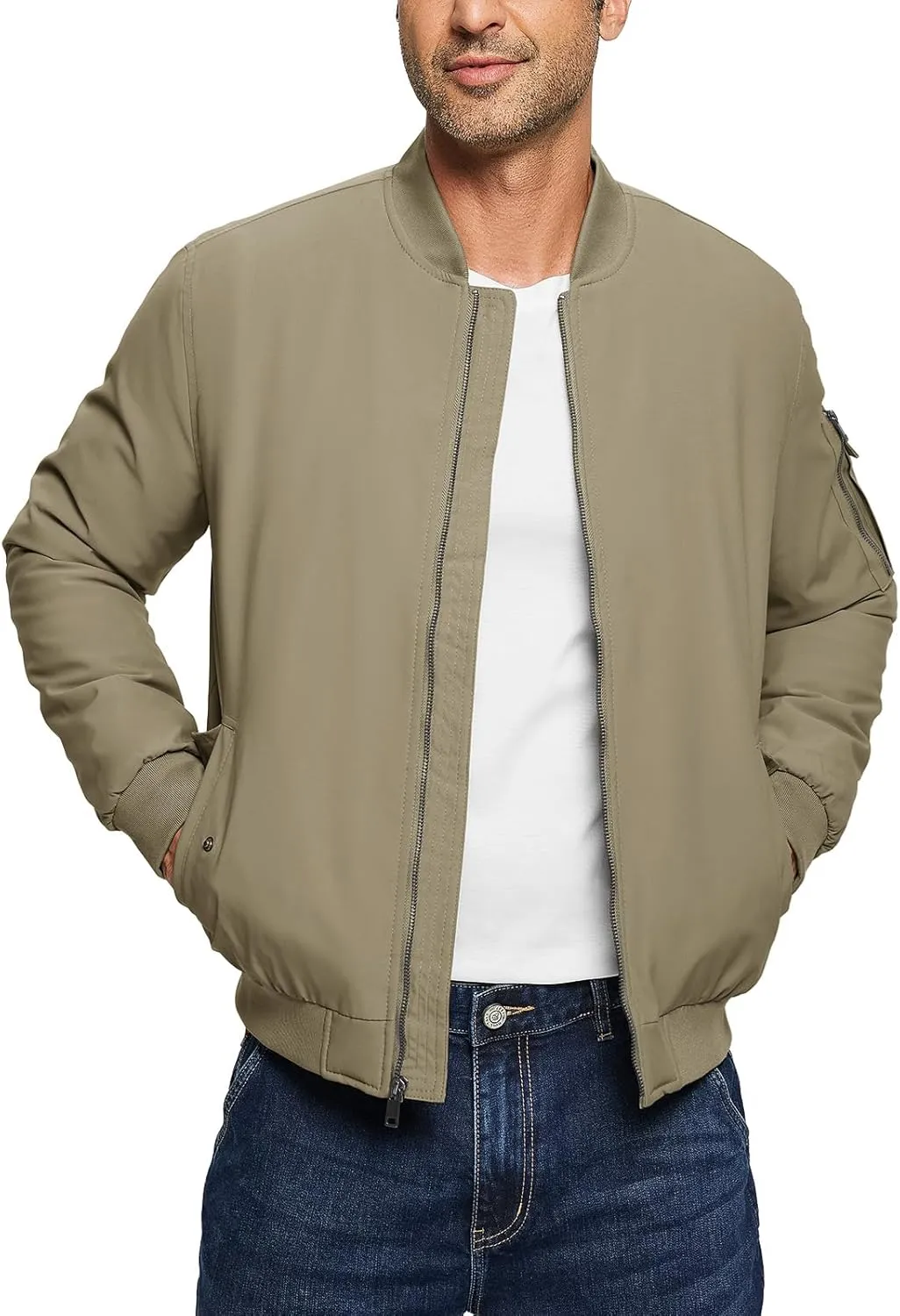TBMPOY Men's Bomber Jacket Lightweight Winter Windbreaker Zip Up Padded Softshell Windproof Water-Resistant Casual Fall Coat