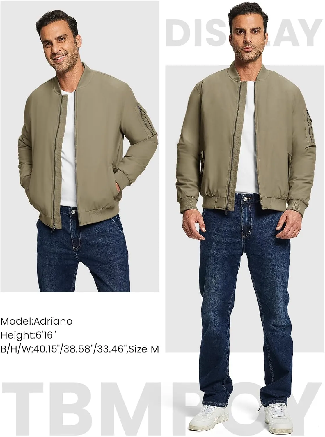 TBMPOY Men's Bomber Jacket Lightweight Winter Windbreaker Zip Up Padded Softshell Windproof Water-Resistant Casual Fall Coat