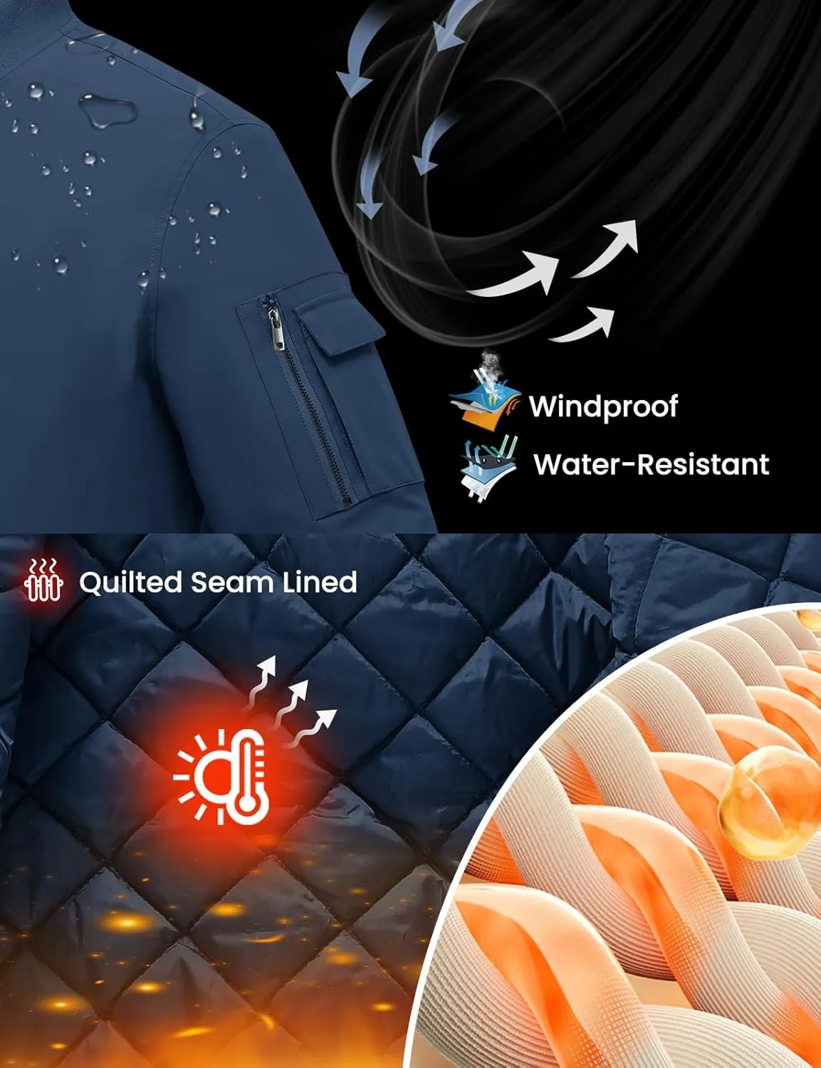 TBMPOY Men's Bomber Jacket Lightweight Winter Windbreaker Zip Up Padded Softshell Windproof Water-Resistant Casual Fall Coat