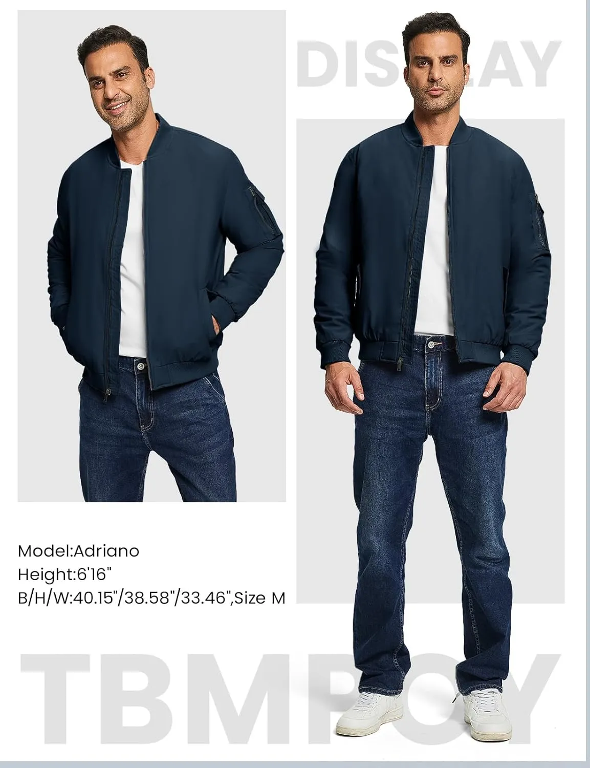 TBMPOY Men's Bomber Jacket Lightweight Winter Windbreaker Zip Up Padded Softshell Windproof Water-Resistant Casual Fall Coat