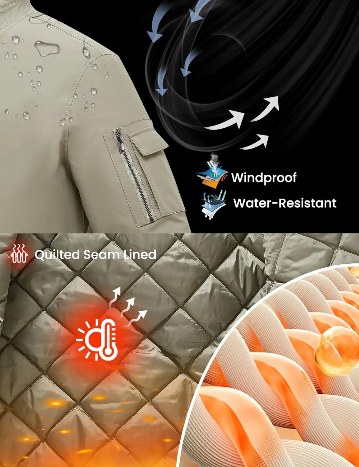 TBMPOY Men's Bomber Jacket Lightweight Winter Windbreaker Zip Up Padded Softshell Windproof Water-Resistant Casual Fall Coat