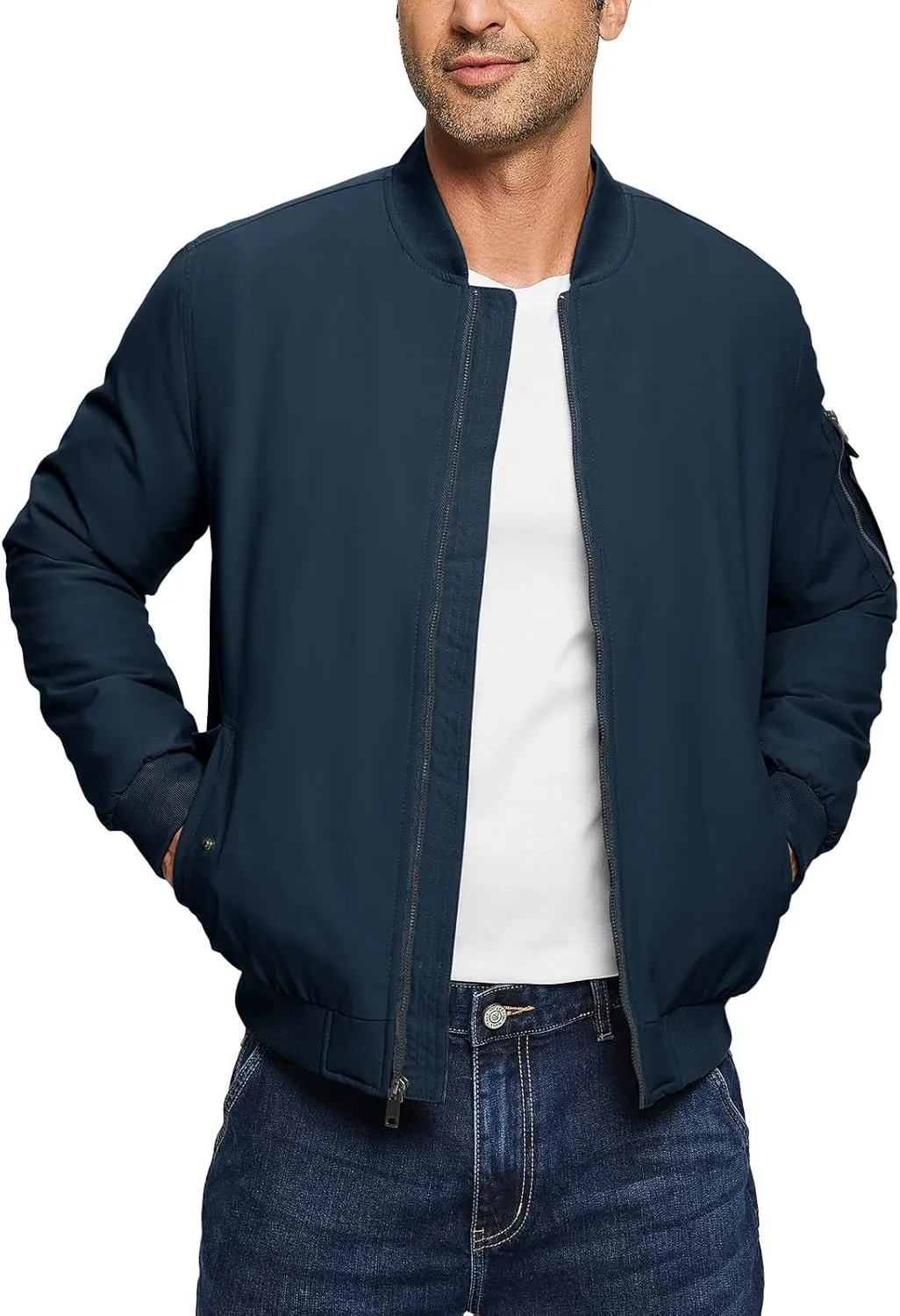 TBMPOY Men's Bomber Jacket Lightweight Winter Windbreaker Zip Up Padded Softshell Windproof Water-Resistant Casual Fall Coat