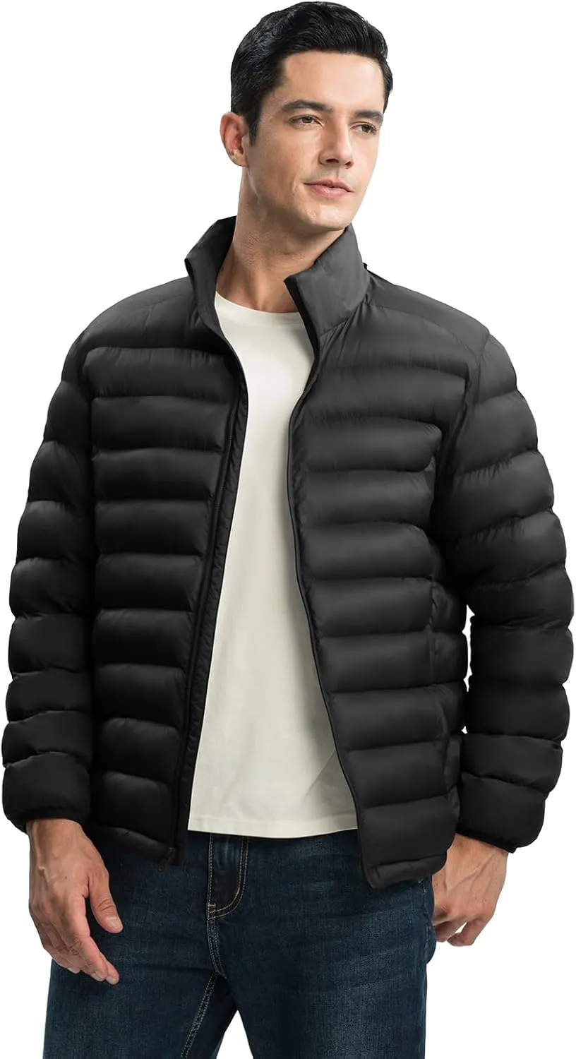 TBMPOY Men's Lightweight Puffer Jackets Detachable Hood Water-Resistant Casual Winter Coat Hooded Insulated for Travel Ski