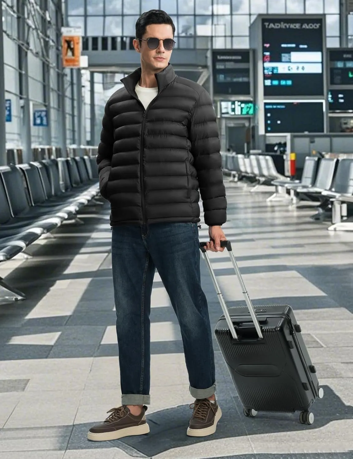 TBMPOY Men's Lightweight Puffer Jackets Detachable Hood Water-Resistant Casual Winter Coat Hooded Insulated for Travel Ski