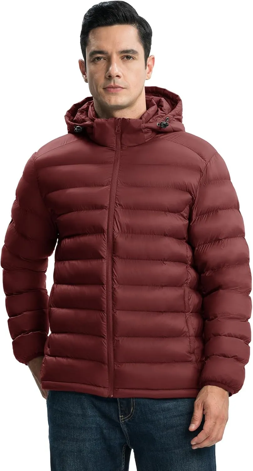 TBMPOY Men's Lightweight Puffer Jackets Detachable Hood Water-Resistant Casual Winter Coat Hooded Insulated for Travel Ski