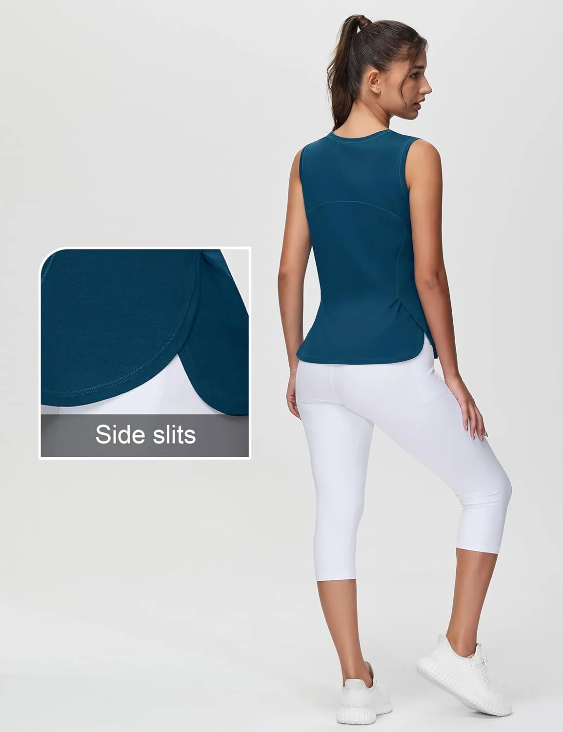 THE GYM PEOPLE Women's Workout Tank Tops Loose Fit Sleeveless Breathable Yoga Shirts with Side Slits