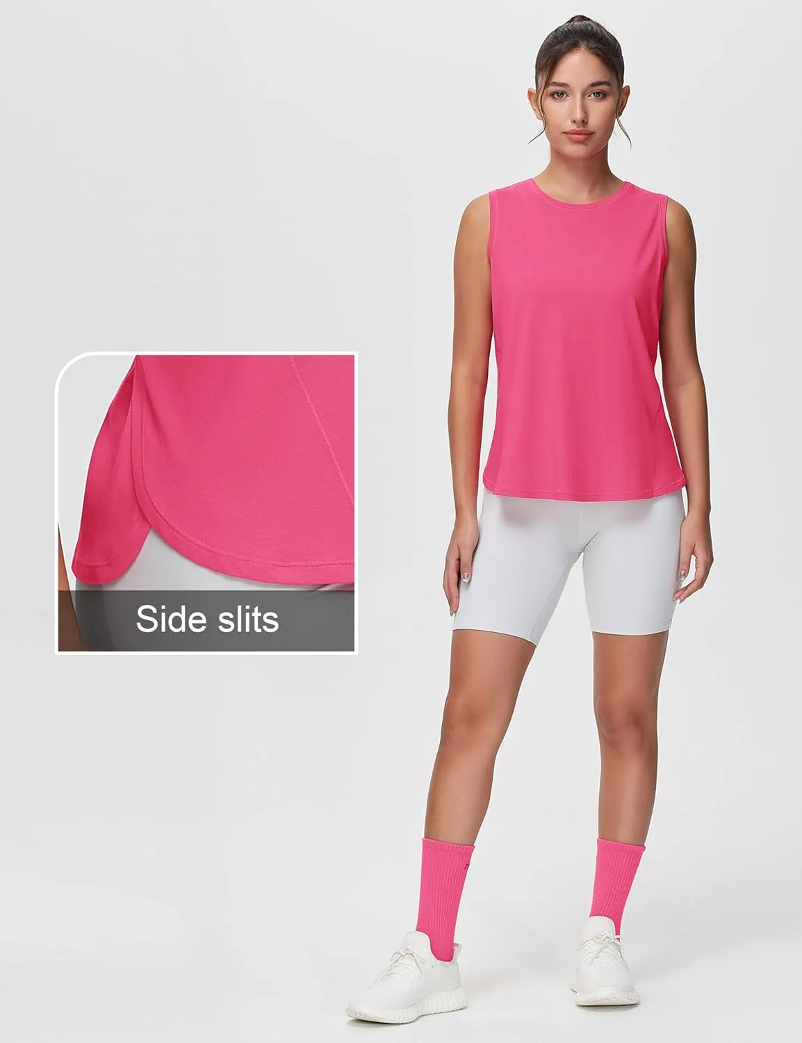 THE GYM PEOPLE Women's Workout Tank Tops Loose Fit Sleeveless Breathable Yoga Shirts with Side Slits