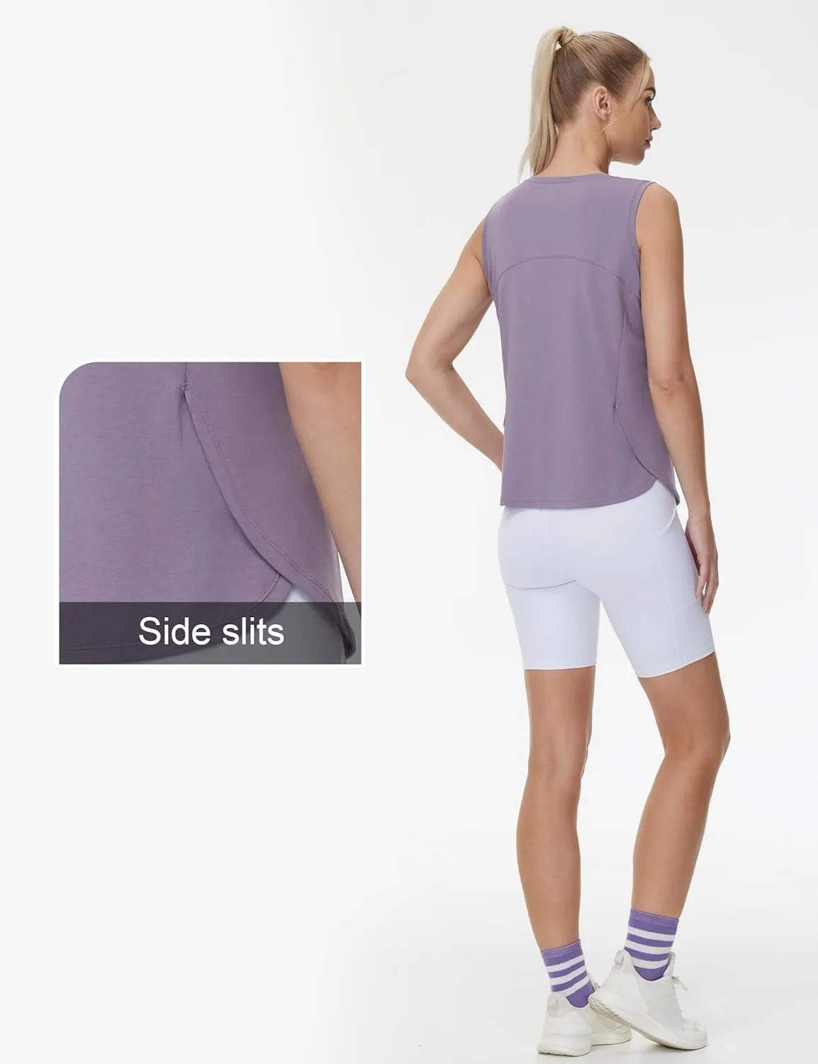 THE GYM PEOPLE Women's Workout Tank Tops Loose Fit Sleeveless Breathable Yoga Shirts with Side Slits
