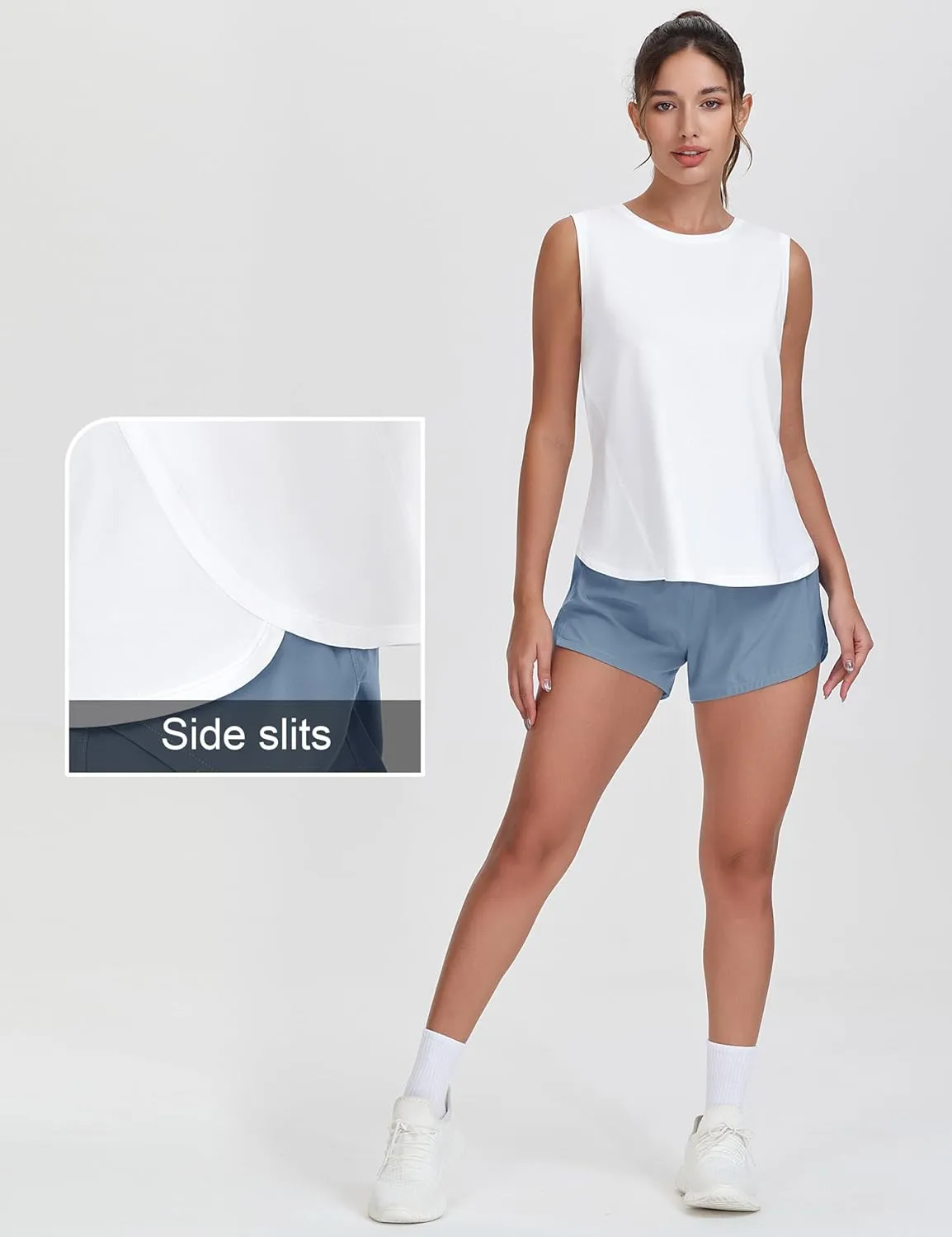 THE GYM PEOPLE Women's Workout Tank Tops Loose Fit Sleeveless Breathable Yoga Shirts with Side Slits