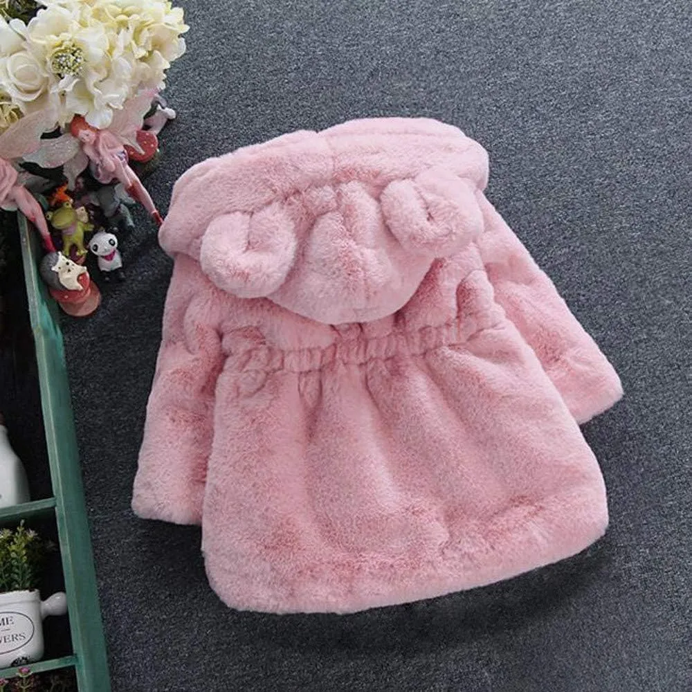 Toddler Baby Girl Winter Fur Hooded Coat Rabbit Ears Jacket Cloak Snowsuit Warm Outerwear Kids Clothes 6M-6Y